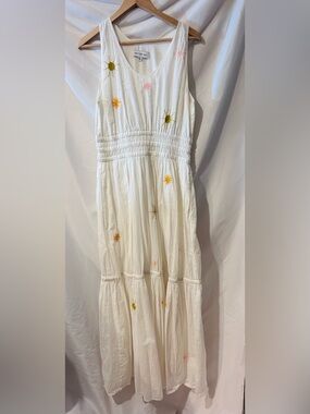 Something Navy Cotton Embroidered Tiered Lined Maxi Dress Size L